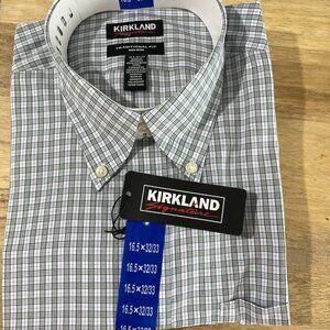 NEW Kirkland Signature Mens 16.5 X 32/33 Button down Dress Shirt Plaid